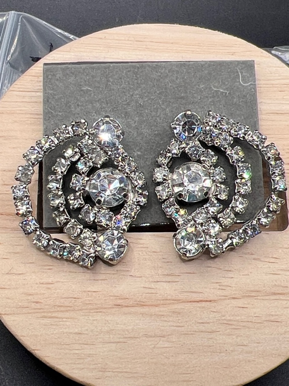 Vintage Clear Crystal Spiral Clip-On Earrings